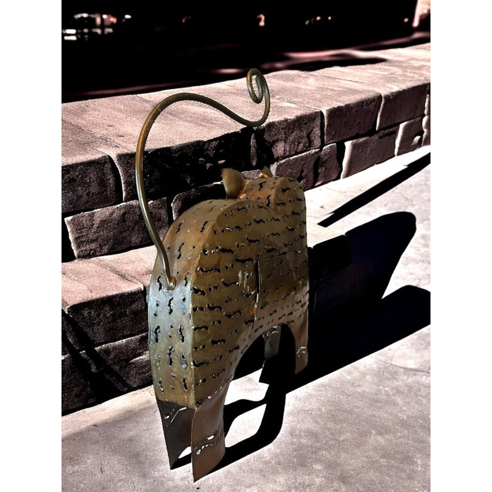 Rustic Metal Cat Sculpture With Curled Tail Candle Holder Vintage Bronze Finish - Picture 6 of 10